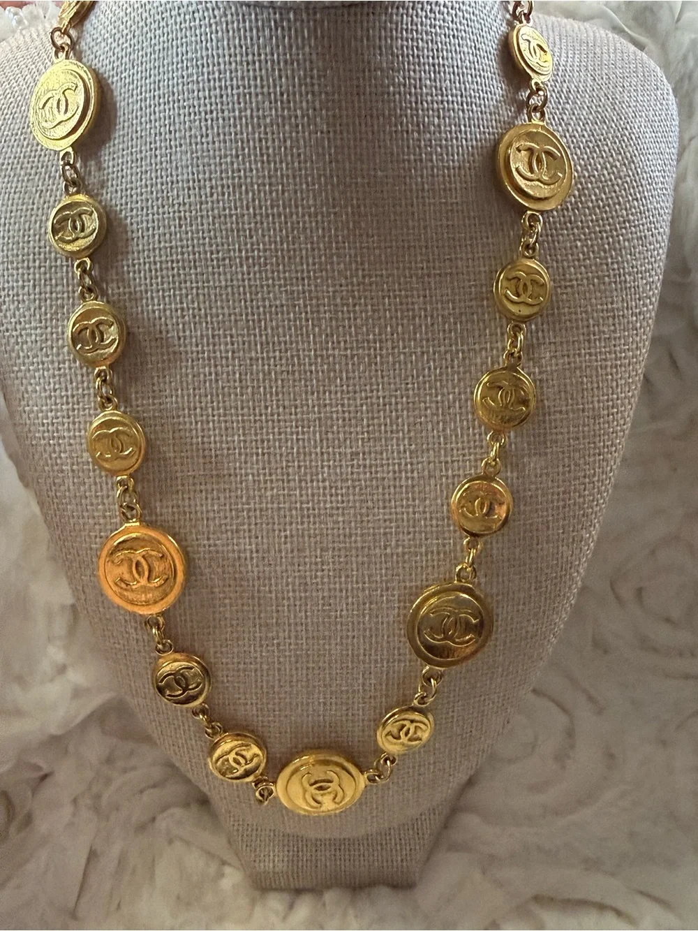 CHANEL Gold CC Medallion Link Necklace with COA.